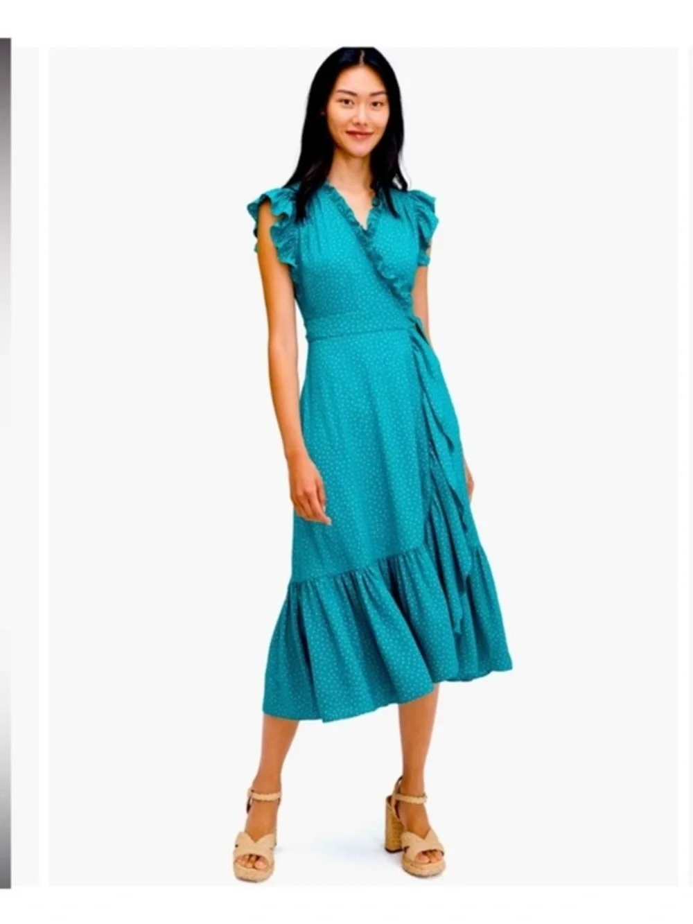 kate spade poolside green & pink  Polka ruffle Dot Wrap  Dress NwT